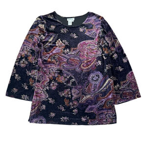 Vintage Coldwater Creek purple velour floral and paisley velvet plum blouse